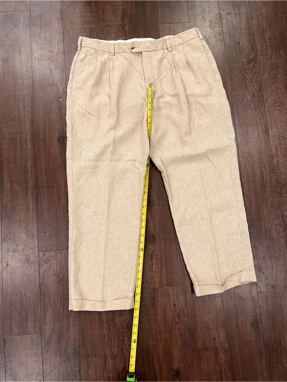 Jos. A. Bank Mens 38x32 Khaki 100% Linen Pleated Traveler's Collection Pants